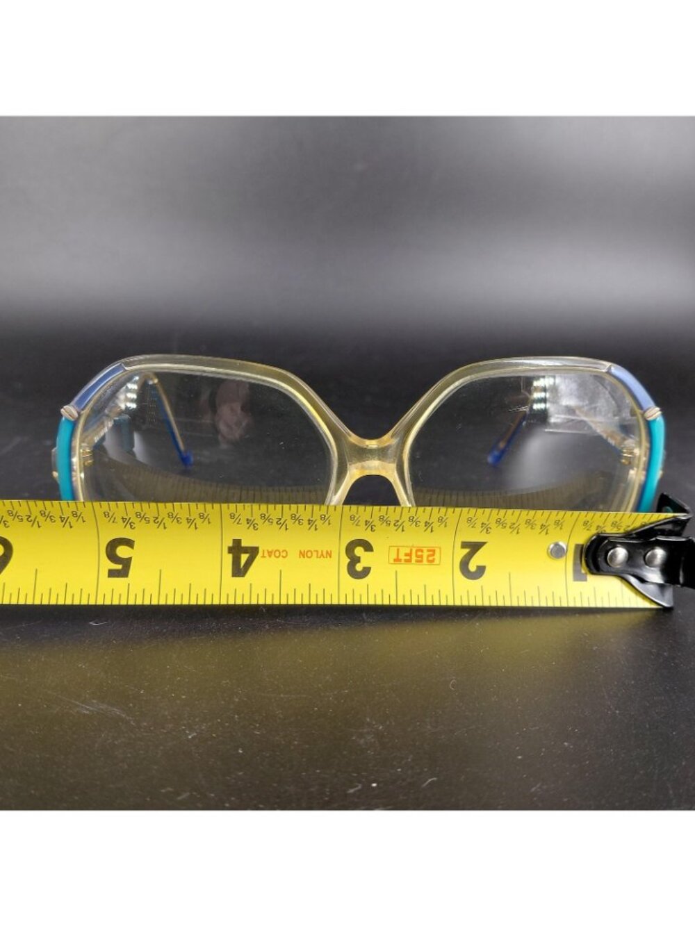 Vintage Rainbow Eye Glasses 80s Blue Yellow Oversized Butterfly Clear Retro M23 - Picture 14 of 16